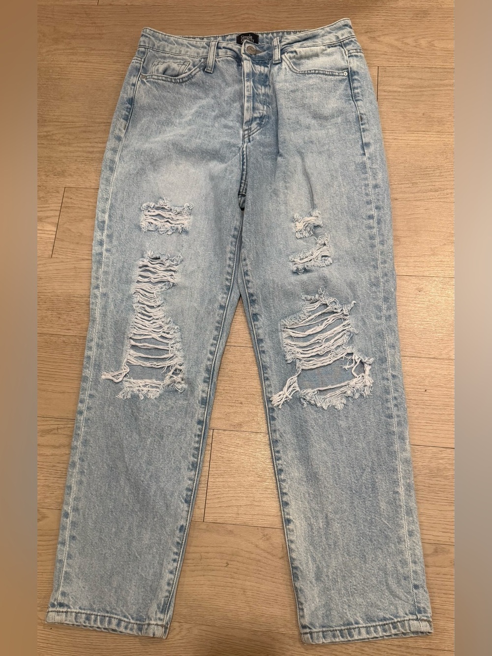 Light Wash Distressed Mom Jeans Relaxed Straight Leg Size 5/27